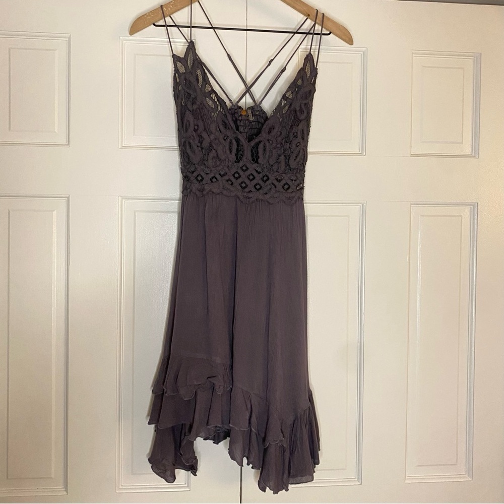 Free People Adella lace mini slip dress in the color, charcoal size medium - Picture 2 of 7